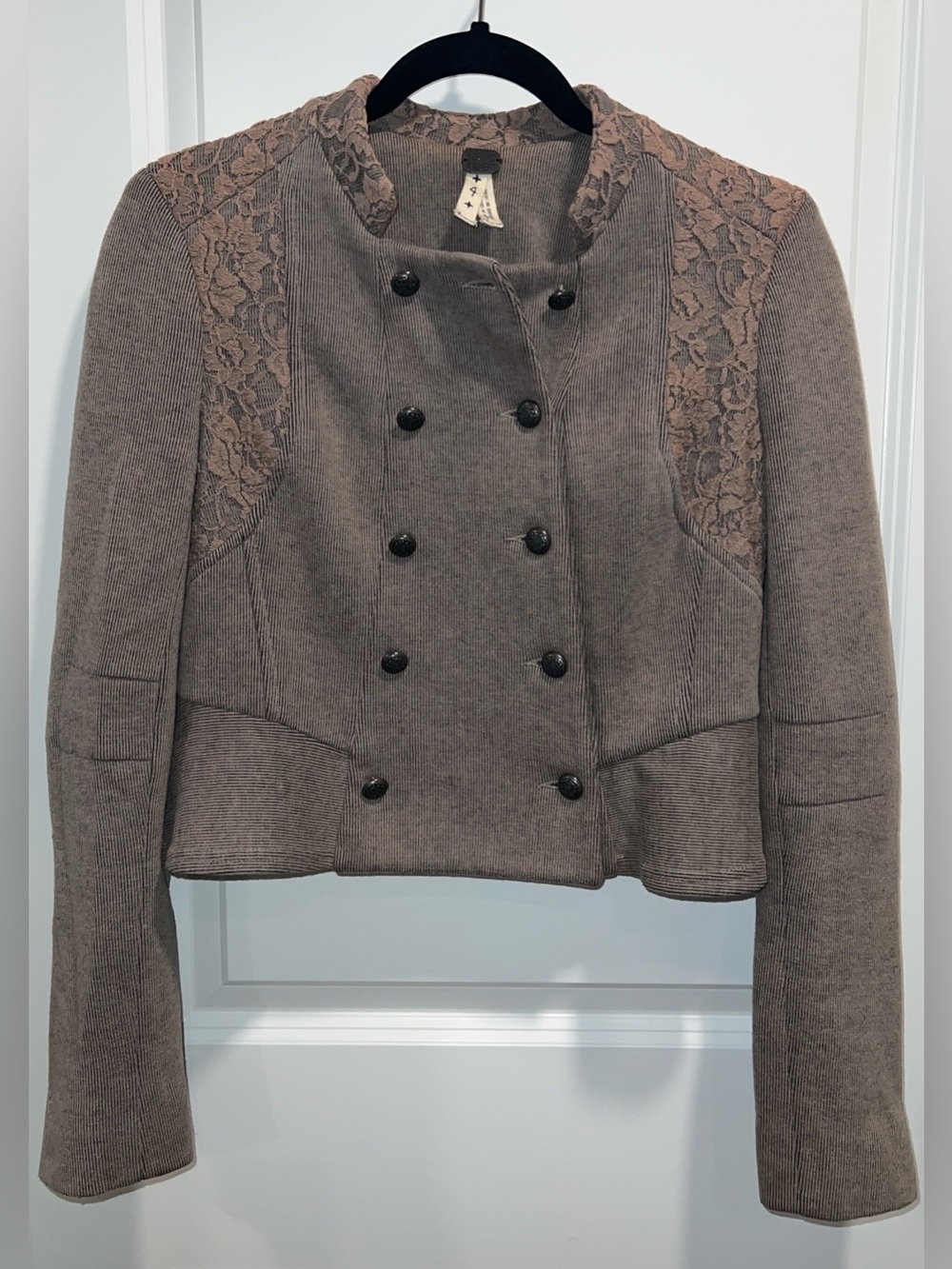 We The Free Military Lace-Shoulder Peplum Blazer Size 4